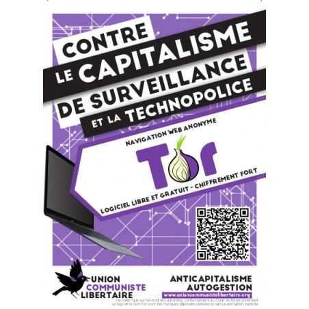 Autocollants par lots de 100 avec le slogan ''Contre le capitalisme de surveillance et la technopolice - Tor''