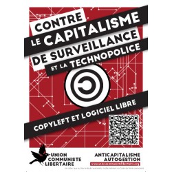(x100) Autocollants  ''Contre le capitalisme de surveillance logiciel libre''